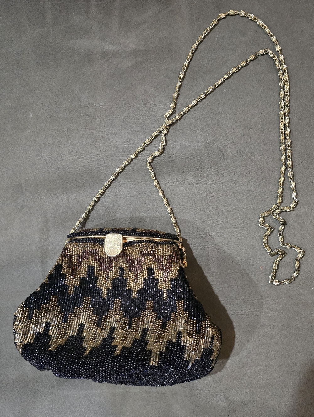 Vintage Fellini Beaded Black and Gold Bag